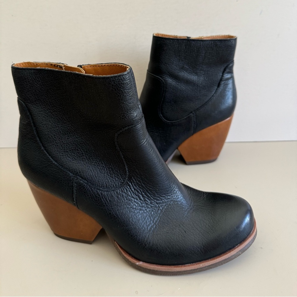 Korks by Kork-ease Patrina black‎ Leather chunky Heeled Ankle Boots Sz 6.5